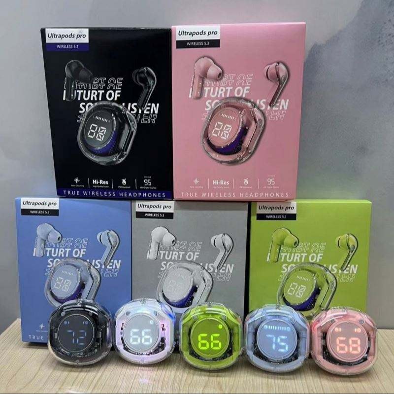 Ultrapods Pro True Wireless Earbuds with Display Transparent Design, Bluetooth 5.3 Water Proof