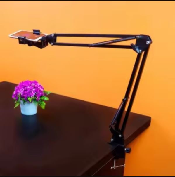 Overhead Video Stand Phone Holder Articulating Arm Tab Mount Boom Arm Articulating Tablet Phone Holder for Streaming Phone Baking Crafting